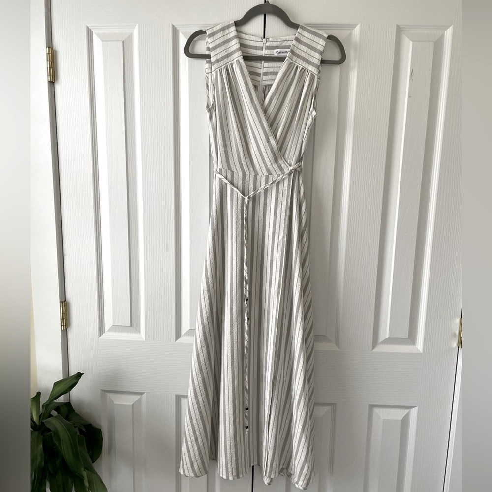 Calvin Klein Striped Wrap Dress, Size 4